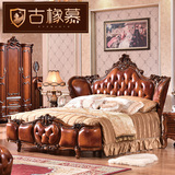 欧式床双人床奢华橡木实木雕花真皮床深色新古典豪华美式大床2米