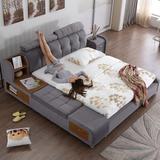 布床简约现代可拆洗布艺床1.8米双人床榻榻米实木储物床软床婚床