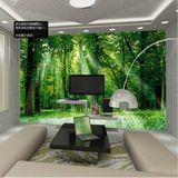 绿色树林风景3D立体墙纸电视背景墙客厅卧室无缝墙纸壁画壁纸墙布