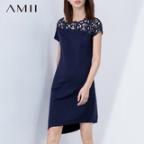 Amii[极简主义]2016女装夏新款蕾丝连衣裙短袖修身显瘦短裙女裙子