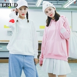 LRUD2016秋季新款韩版宽松糖果色连帽贴花套头卫衣女薄款长袖外套