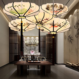 中国风 新中式吊灯客厅餐厅仿古灯具 创意古典艺术手绘画布艺灯笼
