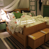温馨宜家IKEA胡铎实木床架带储物抽屉实木床架欧式储物床实木大床