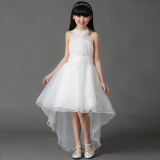 童装女童公主裙子夏装晚礼服钢琴表演拖尾白色儿童婚纱裙大童长裙
