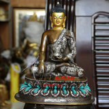 尼泊尔佛像进口纯手工工艺 紫铜鎏银释迦摩尼佛佛像阿弥陀佛像8寸