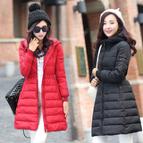 2015冬季韩版大码中长款连帽羽绒服超长过膝加厚修身棉衣外套潮女