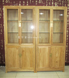 特价老榆木免漆书柜 现代中式书架 置物架 多宝阁 玻璃门展示柜