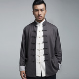 中式服装 唐装外套 针织布时尚修身青年唐装男春秋外套 翻袖g722
