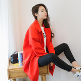 2015秋装韩版纯彩色长袖风衣外套休闲宽松中长款茧型西装外套女潮