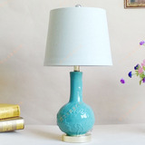 北欧美式浮雕蓝色陶瓷台灯现代简约居家大厅书房卧室会所样板房灯
