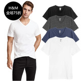 HM H&M专柜正品代购2016夏新款男基础款汗布V领短袖T恤多色可选