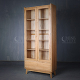 设计师纯实木 两门书柜 北美白橡木高档书橱 日式单个书柜