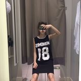 韩版夏季原宿街头女字母无袖背心裙休闲运动篮球棒球服直筒连衣裙