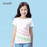 安奈儿女童装夏季款专柜正品纯棉圆领短袖针织衫T恤AG521325