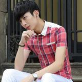 修身青少年韩版格子布衬衣男士薄款新款基础大众衬衫杰克琼斯莱德