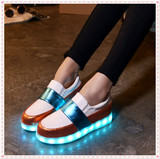 春秋内增高七彩发光鞋女韩版平底夜光鞋USB充电LED闪光单鞋