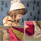 韩版儿童毛线帽子宝宝秋冬季针织帽扭扭打结鬼脸帽可爱小孩帽子