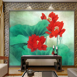 3d中式大型壁画电视背景墙纸客厅卧室背景壁纸水墨山水情古典荷花
