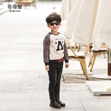 童装2015新款韩版拼接套头卫衣Y1533儿童冬季加绒圆领T恤男童外套