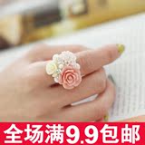 [1338]韩国时尚首饰品 韩版配饰镶钻大珍珠夸张花朵食指戒指环女