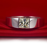 方形钻戒仿真钻石戒指男士结婚戒指1克拉情侣公主方对戒银戒指环