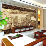 大型壁画3D立体木雕墙纸清明上河图电视背景墙布无缝中式现代壁纸