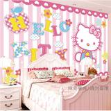 儿童房墙纸女孩卧室背景墙 可爱温馨粉色KT猫壁纸 大型壁画无纺布