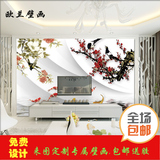 3D花鸟图国画电视背景墙纸  梅花 客厅卧室沙发壁纸现代 中式壁画