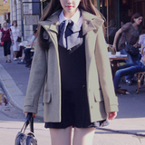 韩版毛呢外套学生少女呢子大衣连帽学院风衣短款长袖纯色春季外套