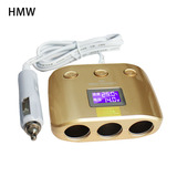 HMW 电压检测车充点烟器1分3一分三1拖3温度显示双USB输出数显