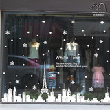 特价包邮咖啡店装饰橱窗玻璃门 圣诞节贴纸窗边贴墙贴纸白色城镇