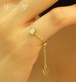 日本代购  10分水滴形天然钻石18K金链式桃心坠女士尾戒小指戒指