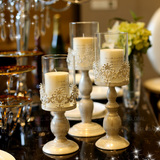 包邮美式浪漫复古白色玻璃铁艺蜡烛台烛光晚餐餐桌婚庆欧式摆件