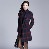 【天天特价】韩版毛呢外套女中长款优雅气质格子羊毛呢子大衣女装