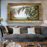 纯手绘欧式山水风景聚宝盆瀑布客厅大幅装饰画有框挂画