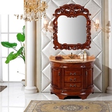 新款半圆弧形欧式浴室柜仿古实木落地橡木卫浴洗手洗脸台盆柜组合