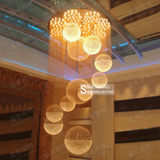大型楼梯灯复式客厅灯水晶吊灯圆球形酒店工程灯别墅旋转长吊线灯