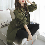 韩国2016秋季新款女装中长款收腰修身显瘦军绿色工装风衣薄外套女