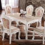 欧式餐桌红龙玉餐桌大理石餐桌椅组合法式实木雕花描银长方形饭桌