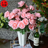仿真12头沁香玫瑰花束假花绢花布花客厅餐桌家居饰品摆件玫瑰花