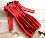 2016女装春夏装新款 经典迷人 红色灯笼裙摆长袖蓬蓬连衣裙
