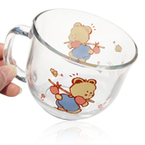韩国进口glasslock创意玻璃杯可爱卡通小熊杯水杯子带把冰淇淋杯