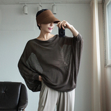 MOM韩国代购女装正品2016夏装新款 宽松蝙蝠袖薄款透视防晒针织衫