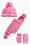 NEXT正品代购女童冬天粉色毛线帽子可爱球球针织帽手套围巾三件套