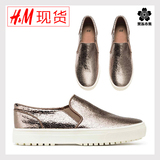 HM H＆M新款英伦平跟女鞋仿皮革运动休闲平底鞋低帮圆头单帆布鞋