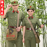 农家乐短袖服务员男女工作服套装夏人民公社餐厅半袖军绿工装制服