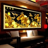 品牌 5d钻石画贴钻十字绣 客厅新款大幅新款风景金色荷花鱼福图