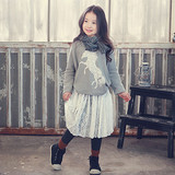 韩版外贸品牌秋冬中大女童加绒不倒绒保暖卫衣蕾丝裙两件套装