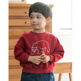 现货韩国进口童装2015年冬momo纯色北极熊加绒宽松卫衣红色现货