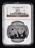 评级币 2010年熊猫币 1盎司普制纪念银币 NGC MS70级 保真